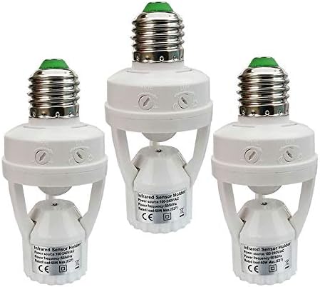 Taigeguang Motion Sensor Light Socket,E26E27 PIR Motion Screw Bulb Adapter, Auto OnOff Night Light Control for Garage Basement Porch Storage Room (3 Pack)