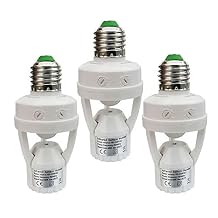 Motion Sensor Light Socket,E26 E27 PIR Motion Screw Bulb Adapter Indoor Use Only, Auto On Off Night Light Control for Garage Basement Porch Storage Room 3 Pack