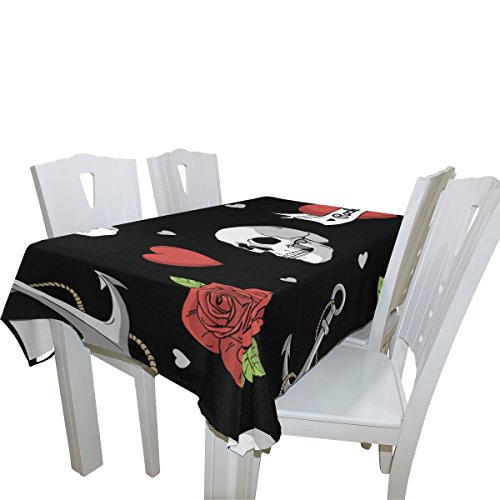 Baihuishop Dotted Skull Roses Arrows Butterflies Blots Tablecloth Rectangular Polyester Wedding Indoor Outdoor Oblong Dining Room Table Cloth Rectangle Party Tablecloths For Dinner Parties Table Cove #TOP2
