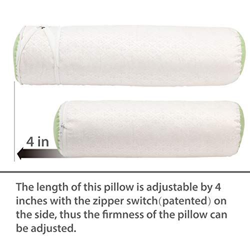 Kingnex Knee/Leg Roll Pillow for Therapeutic Support Back Pain Relief - Adjustable Length/Firmness - Shredded Latex Filling - Removable Bamboo Cover