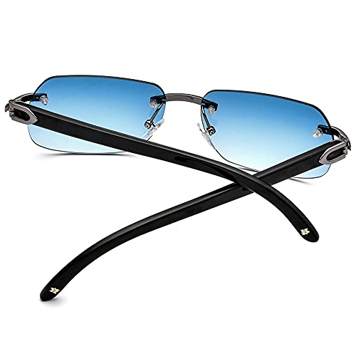 Image of HEPIDEM 100% Really Buffalo Horn Handmade Sun Glasses Square Rimless Luxury BUffs Sunglasses 0816