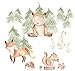 Pandawal Wandtattoo Waldtiere Bär Fuchs Hase Wandaufkleber Kinderzimmer Deko Wandbilder Tiere Babyzimmer Wanddeko (M)
