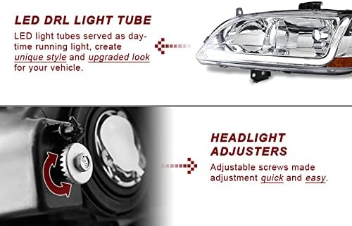 EPARTS 2PCS DRL LED Headlight Lamp Compatible with 1998 1999 2000 2001 2002 Accord (Chrome Housing Clear Lens Amber Reflector)