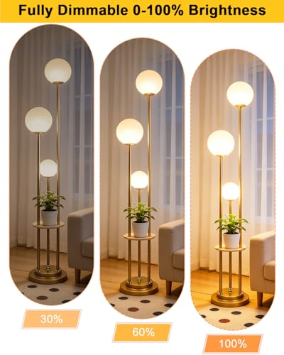 Image of Lightdot Gold Floor Lamp 3-Lights Dimmable Floor Lamps with Tray 3000K Bulbs Included Unique Modern Tall Standing Lamp for Living Room /Bedroom /Sofa Beside /Corner Decor
