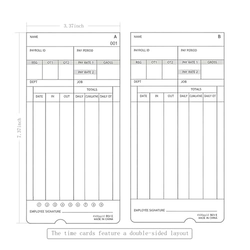 Time Cards for 4500PP Compatible [4500PP10] Electronic Time Clocks, Time Cards for Employees，110# Card Stock, Double Sided Time Sheets 3.37 x 7.37 Inches，500 Pack by Loxerite - Image 6