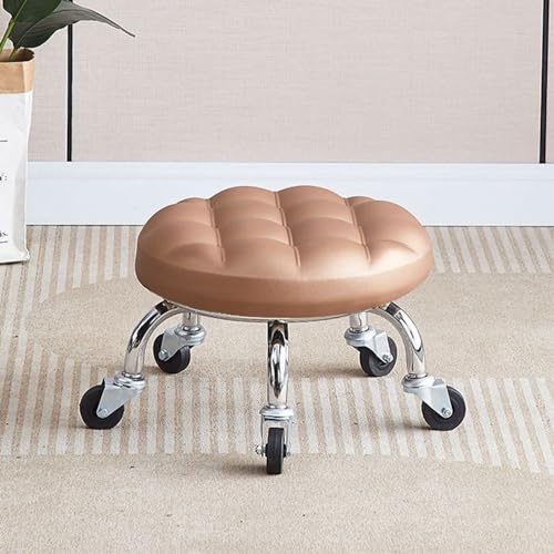 HIQACTLIF Taburete Bajo con Ruedas, Cuero De PU Suave Marco De Hierro Asiento con Ruedas Ruedas De Hierro Lisas Giratorias De 360 ​​​​Grados For El Hogar Jardín Masaje Oficina Garaje Tienda Fitness