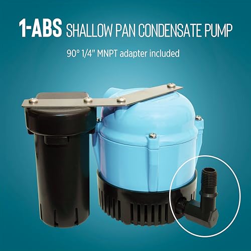 Image of Little Giant 1-ABS 115-volt, 1 /150 HP, 205 GPH Automatic Shallow Pan Condensate Removal Pump for Ceiling Mounted Air Conditioners or Dehumidifiers, with Condensate Collection Tank, Black /Blue, 550522