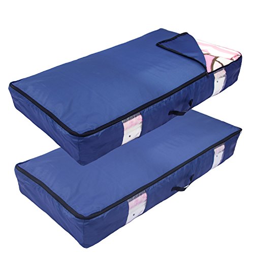 ACMETOP Ultra Large Under Bed Storage for Clothes, Blanket, Comforters, Linen, Shoes, Household Under-Bed & Closet Organizer – Durable & Reusable (2-Pack, Navy)