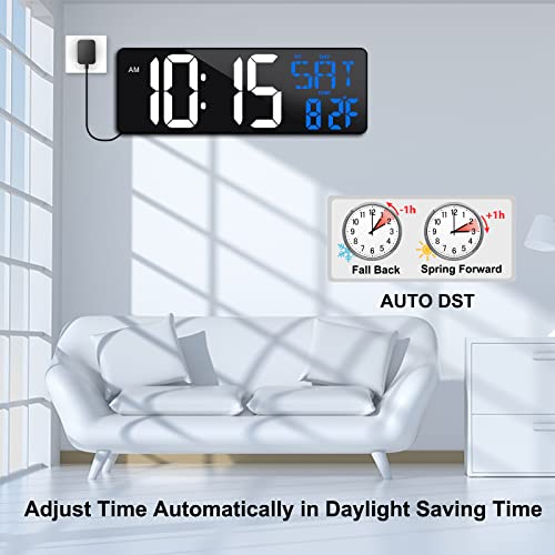 17 Inch Large Digital Wall Clock With Remote Control, Automatic Brightness Dimmer Digital Wall Clock Large Display With Day/Date/Temperature, Snooze, Count Up & Down Timer For Living Room, Office, Gym #TOP5