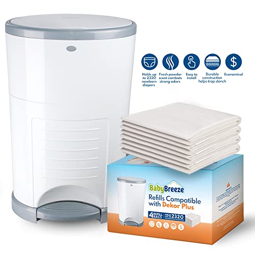 Image of Diaper Pail Refills Compatible with Dekor PLUS Diaper Pail 4 Refill Bags Holds 2320 Diapers - Strong, Durable Baby Powder Scented Refills Bags