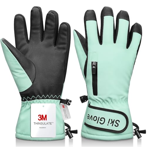 Snow Gloves,Ski Gloves 3M Thinsulate Winter Warm and Waterproof Cold Weather Gloves-for Parent Boys Girls
