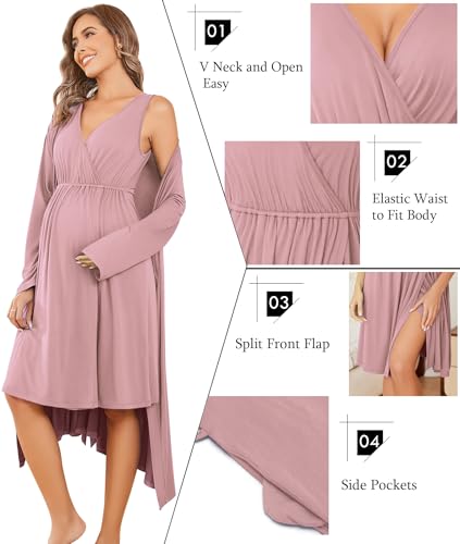 Image of Ekouaer Maternity Nursing Gown and Robe Set Labor Delivery Nursing Nightgowns for Breastfeeding Pregnancy Clothes