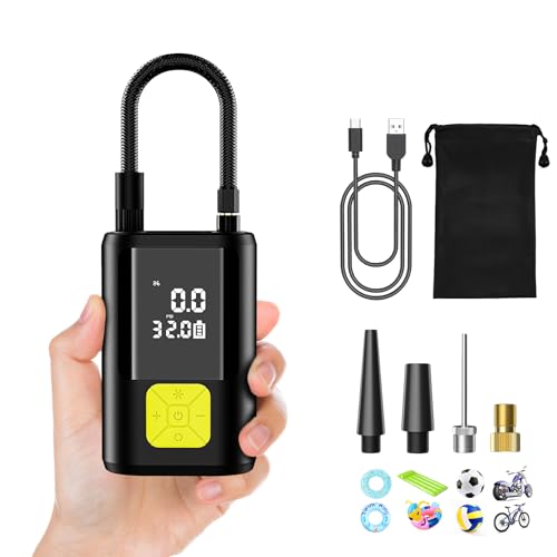 Mini bomba de aire eléctrica de 150 PSI con batería de 6000 mAh, compresor de aire portátil inalámbrico con pantalla grande y luz de emergencia, compresor de aire eléctrico portátil para coche, moto