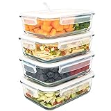 LG Luxury & Grace Pack 4 Recipientes de Cristal 1000 ml. Cierre Hermético y Válvula de Vapor. Envases Contenedores Aptos para Microondas, Horno, Lavavajillas y Congelador. Sin BPA.