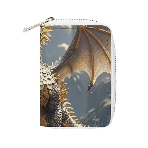 RFID Credit Card Holder Wallets for Women Cute Small Leather Ladies Cardholder Wallets Golden Dragon Card Organizer Case with Zipper