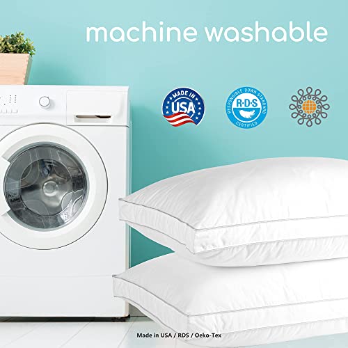 Dreamhood Luxury Goose Feather Down Pillow Standard Size Set Of 2 - Made In Usa Firm Gusseted Bed Pillows For Sleeping With Soft Premium 500 Tc Cooling Cotton Shell #TOP4