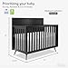 Evolur Stillnovo Mid Century 4-in-1 Convertible Crib in Onyx Black, Greenguard Gold & JPMA Certified, Converts from Baby Crib to Toddler Bed, Daybed, Kids Sofa and Full-Size Bed