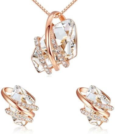 Leafael Wish Stone Necklace and Stud Earrings Jewelry Set for Wom...