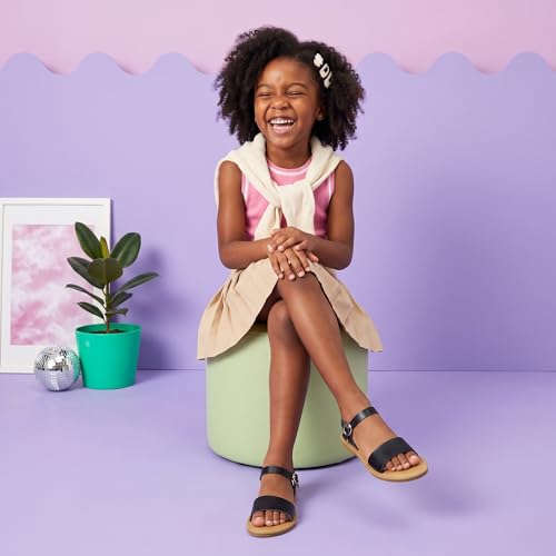 Image of CUSHIONAIRE Clara Casual Flat Girls Sandals, Adjustable Buckle Ankle Strap with Lightweight Cushioned Comfort Kids Sandals