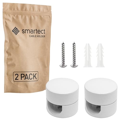 smartect Decentratore da Parete e Soffitto in Alluminio per Cavi [2 Pezzi, Bianco] Gancio da soffitto con viti e tasselli, Supporto in superficie per il tuo progetto fai-da-te