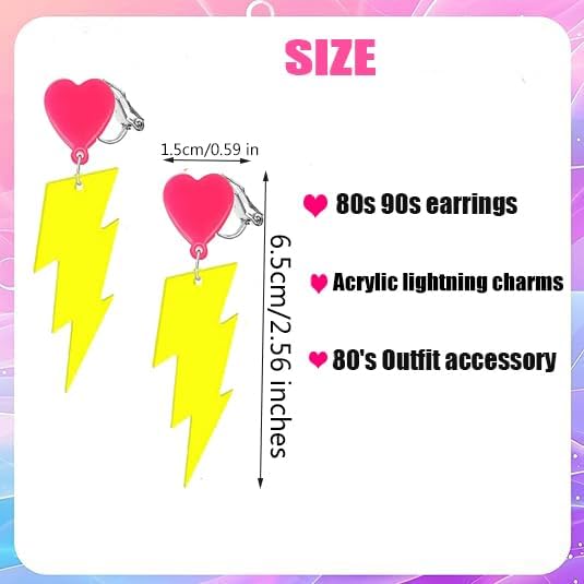 Miniatura 6 de Aretes de neón de los años 80 con clip de rayo de Halloween punk retro para mujer, accesorios de fiesta de los años 80