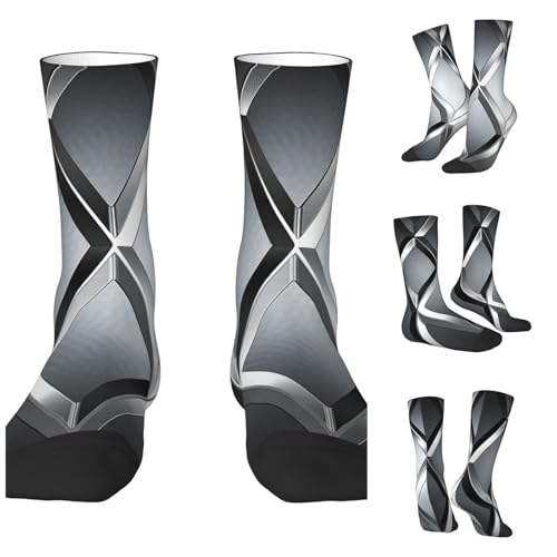 LZQPOEAS Silver Geometric Figure Athletic Socks Unisex Cushioned Crew Socks Hiking Running Calf Sock Soft Above Ankle Sock