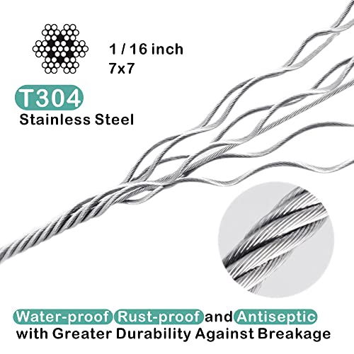 T304-Stainless Steel 1/16'' Wire Rope,7X7 Strand Core (100Ft) #TOP2