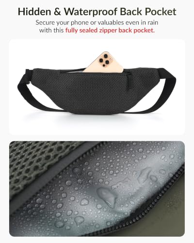 Image of Destinio Waist Bag for Man Woman - Anti Theft, Waterproof Zippers and Back Pocket - Large Travel Waist Pouch, Fanny Pack, Belt & Hip Bag for Hiking, Passport, Gym (Olive Green)
