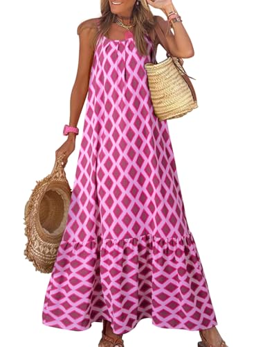 Image of Dokotoo Women Summer Dresses Scoop Neck Ruffle Flowy Boho Maxi Dress