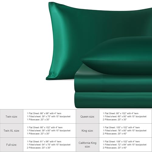 NTBAY Full Satin Sheet Set, 4 Piece, Dark Green - image 6
