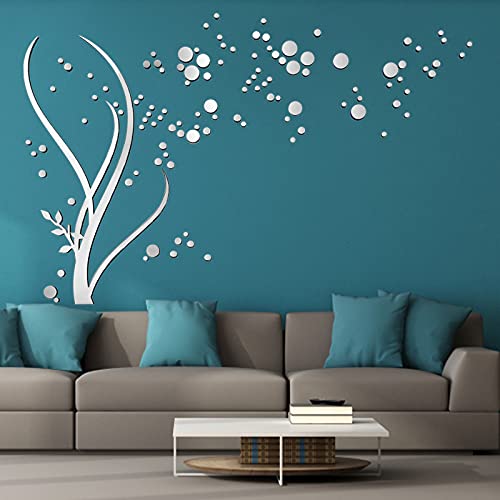 Tree Acrylic Art 3D Mirror Flower Wall Sticker Diy Home Wall Decal Decoration Sofa Tv Wall Removable Wall Sticker(Silver Left) #TOP7