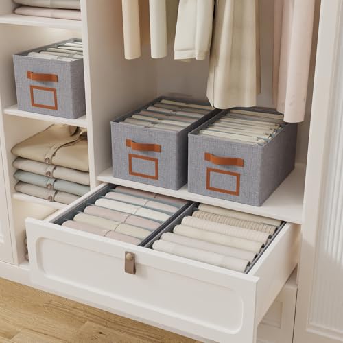 Miniatura 3 de Outbros 3 Pcs Cajas De Almacenamiento, Contenedores Almacenaje De Jeans De Ropa Plegables, Cubos De Armario Con 7 Rejillas, Organizador De Cajones, Gris