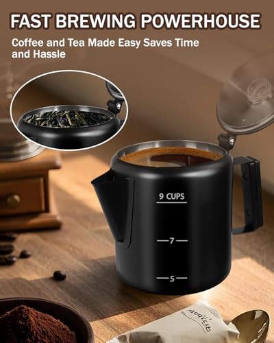 Image of Coffee Maker Coffee Percolator 304 Stainless Steel Pot Stovetop Easy Brewing Even Heating 9 Cup 50.7oz 1500ml Black Classic Design Heat Resistant Home Camping Outdoor