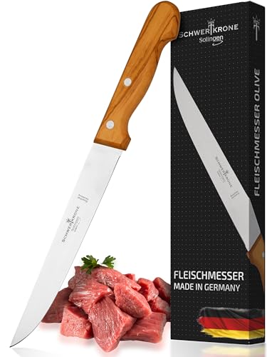 Schwertkrone Premium Fleischmesser mit Olivenholzgriff, Extra Scharf & Langlebig, Klinge 20 cm, Ideal für Küche & BBQ, Made in Solingen