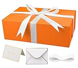 YINUOYOUJIA Large Gift Box with Lid,14'x9'x4.5' Magnetic Gift Box with Ribbon,Cards and Envelopes for Presents,Great for Wedding,Birthdays,Crafting,Gift Packaging (orange)