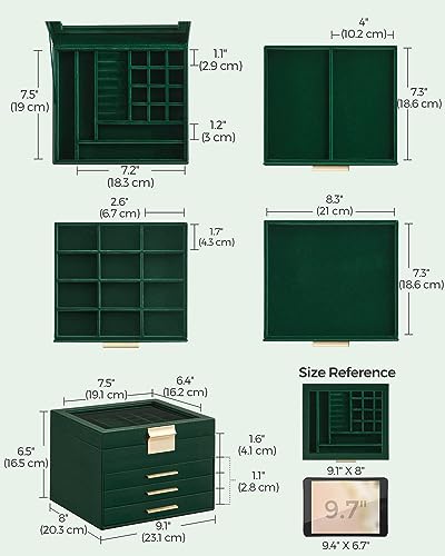 image for SONGMICS Jewelry Box Organizer with Glass Lid, 4-Layer Jewelry Storage