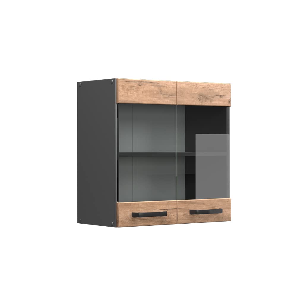 Vicco Mobile da cucina in vetro R-Line, Rovere dorato, 60 cm, per la libera combinazione all'interno di sistemi cucina modulari