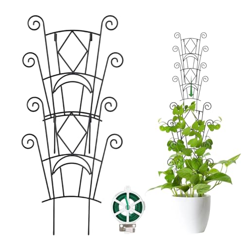 Enrejado – 2 unidades, 39-62 cm de hierro apilable soporte para plantas trepadoras | Soporte de jardín resistente para interior y exterior para plantas en macetas, soporte de vid de metal para flores