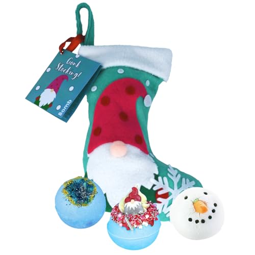 Image of Bomb Cosmetics Gonk Stocking Set of 3 Christmas Handmade Bath Bombs - Festive Set with Pure Essential Oils, Cruelty-Free & Vegan