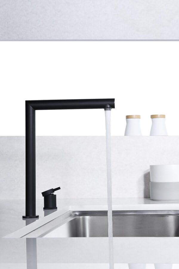 IMEX Grifo Cocina Escamoteable - ITACA Grifo Cocina Monomando con Caño Retráctil en Dos Partes Independientes, Cartucho Cerámico Ø25mm, Diseño Moderno y Funcional (NEGRO MATE)