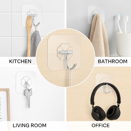 Image of 06 Pack Wall Hanging Hooks for Wall Without Drilling | Heavy Duty Waterproof and Oil Proof Self Adhesive Hooks for Kitchen Wadrobe Bathroom Door Outdoor Home Improvement Multipurpose Hooks