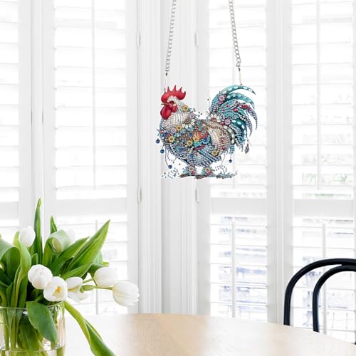 Image of AiYuanzsh Animal Rooster DIY Diamond Art Ornament Kits 5D Diamond Painting Hanging Kit for Adults, Creative Acrylic Pendant, Special Shaped Crystal Rhinestones Wall Ornaments, Home Decoration Craft