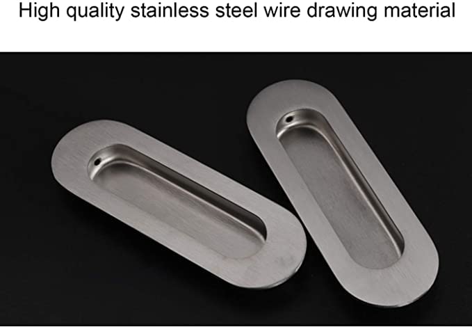 SANLANDOR 2 Pack Inset Handle Flush Recessed Sliding Oval Door Pull Handles Hidden Satin Brushed Stainless Steel Finger Pulls Hidden Handle - Image 4