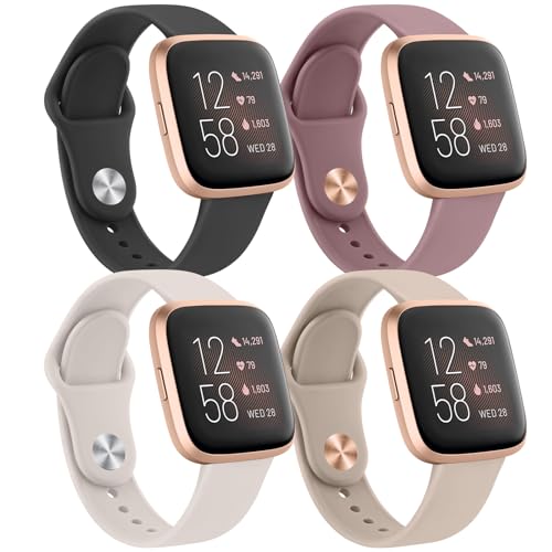 Wanme Straps for Fitbit Versa 2 /Versa For Women Men 4Pack Classic Soft Silicone Replacement Sport Wristband for Fitbit Versa Lite/Versa 2/Versa SE