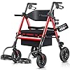 Walkers for Seniors 2 in 1 Wheelchair Combo, 450 lb Foldable Rollator Transport Chair with Seat, Heavy Duty Rolling Walker 10 Wheels for All Terrain, Red