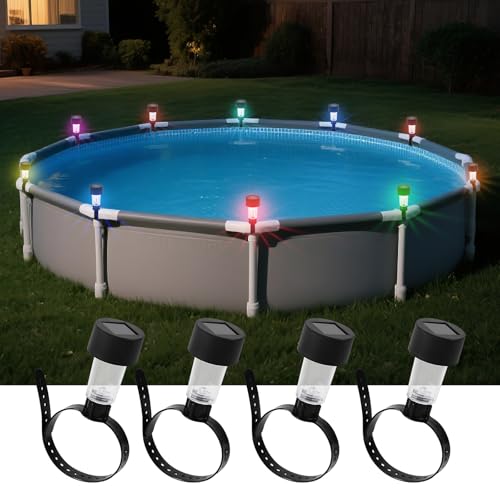 Esoes Solar Frame Pool Light 4PCS Outdoor Pool Lights Solar Lights for Aboves Ground Pools Waterproof Swimming Pool Accessories Night Lights for Outdoor Decks Railing Stairs Step
