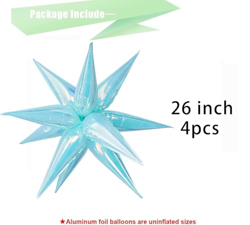 Image of 50pcs Iridescent Blue 26' Water Drop Foil Cone Mylar Balloons Holographic Blue Star Balloons Explosion Star for Girls Boys Birthday Party Wedding Baby Shower Party Decor