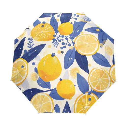 Parapluie de voyage automatique imprimé citrons protection pliable et compacte