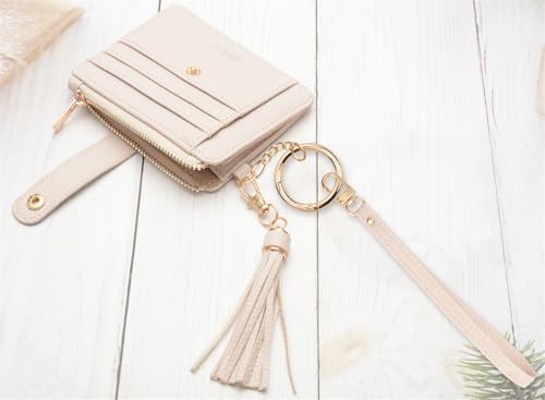 Image of COOLANS Silicone Bracelet Wristlet Wallet Credit Card Holder RFID ID Window Key Ring Tassel Slim Wallet Women Keychain Purse