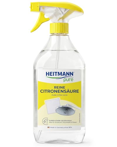 HEITMANN pure Reine Citronensäure | Leistungsstarkes Entkalker-Spray für Bad & Küche | Lebensmittelsauber | Entfernt Kalk & Verfärbungen auf Oberflächen & Armaturen | 500 ml